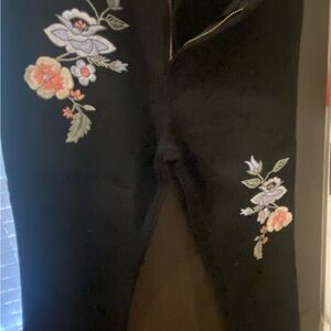 Black Pants with Floral Embroidery